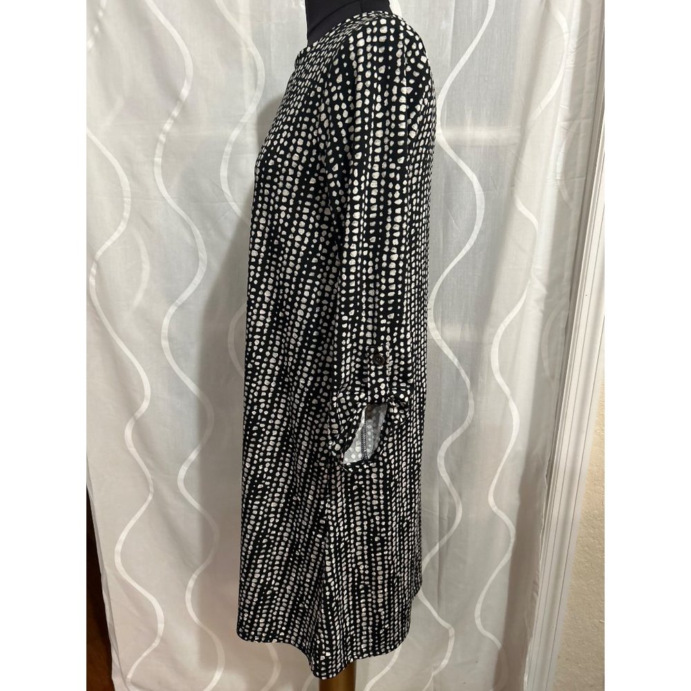 Apt. 9 Black & White Print Dress With Roll Tab Sleeves And Pockets, Size Medium - Picture 2 of 8